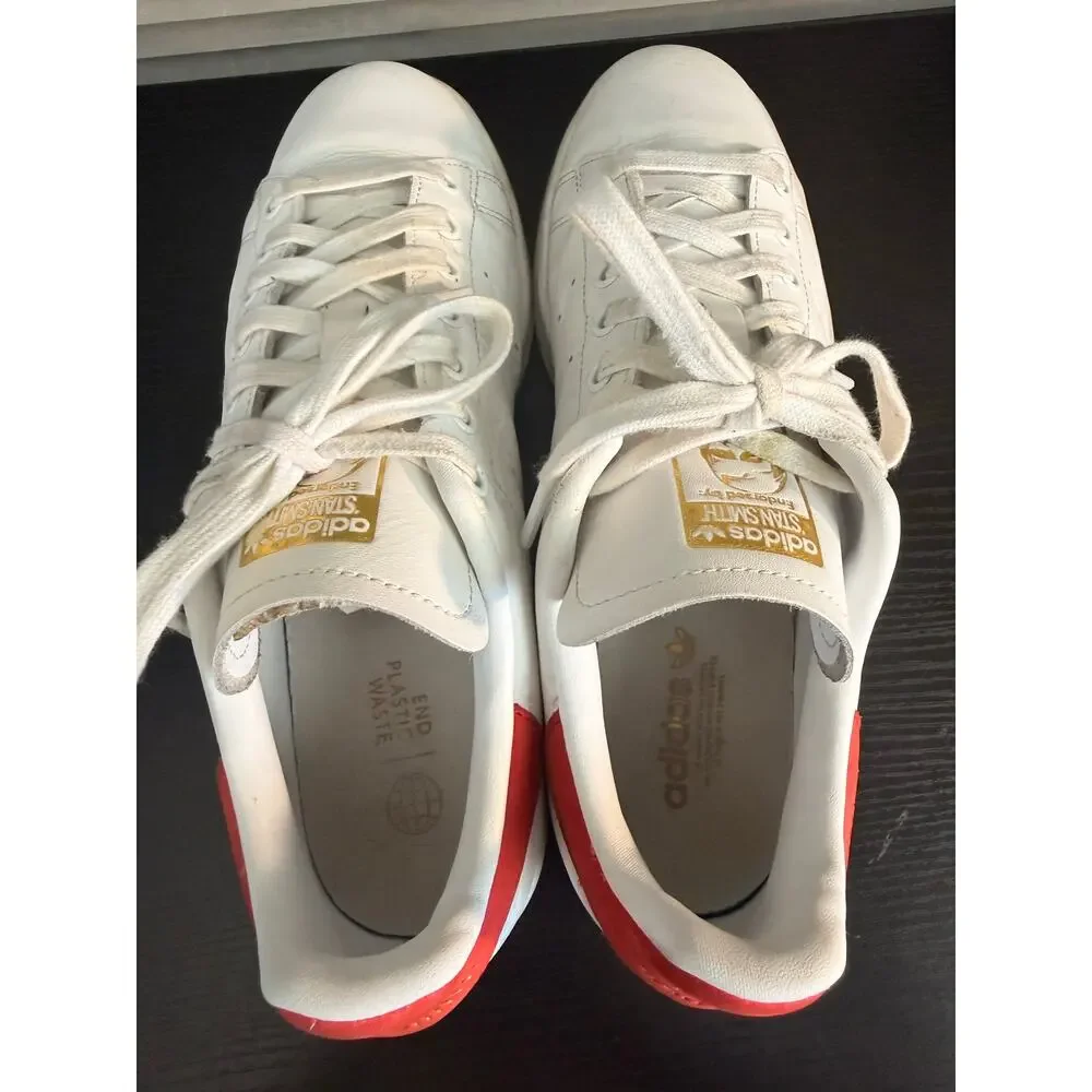 Adidas Stan Smith White Red Gold Trefoil Embossed Sneakers Men’s Size 10 Shoes